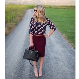 J. Crew Wool Cranberry Pencil Skirt Lined Hidden Zipper Knee Midi Length 00